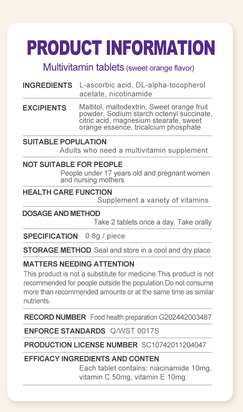 Multivitamin Tablets with Vitamin C, Niacinamide, and Vitamin E (Orange flavour) - Image 8