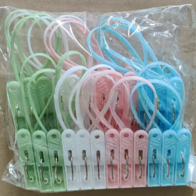 Windproof Clothes Pegs with Hanging Loop (24 pieces per pack, Multi-color pack) | Multi-Function Socks and Towel Clips with Hanging Hook