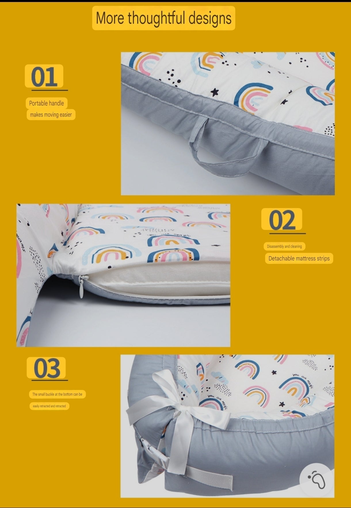Portable Baby Nest Bed for Newborns (0-18 months old, 90*50cm size) | Travel-Friendly Baby Lounger and Co-Sleeper Bed - Image 18