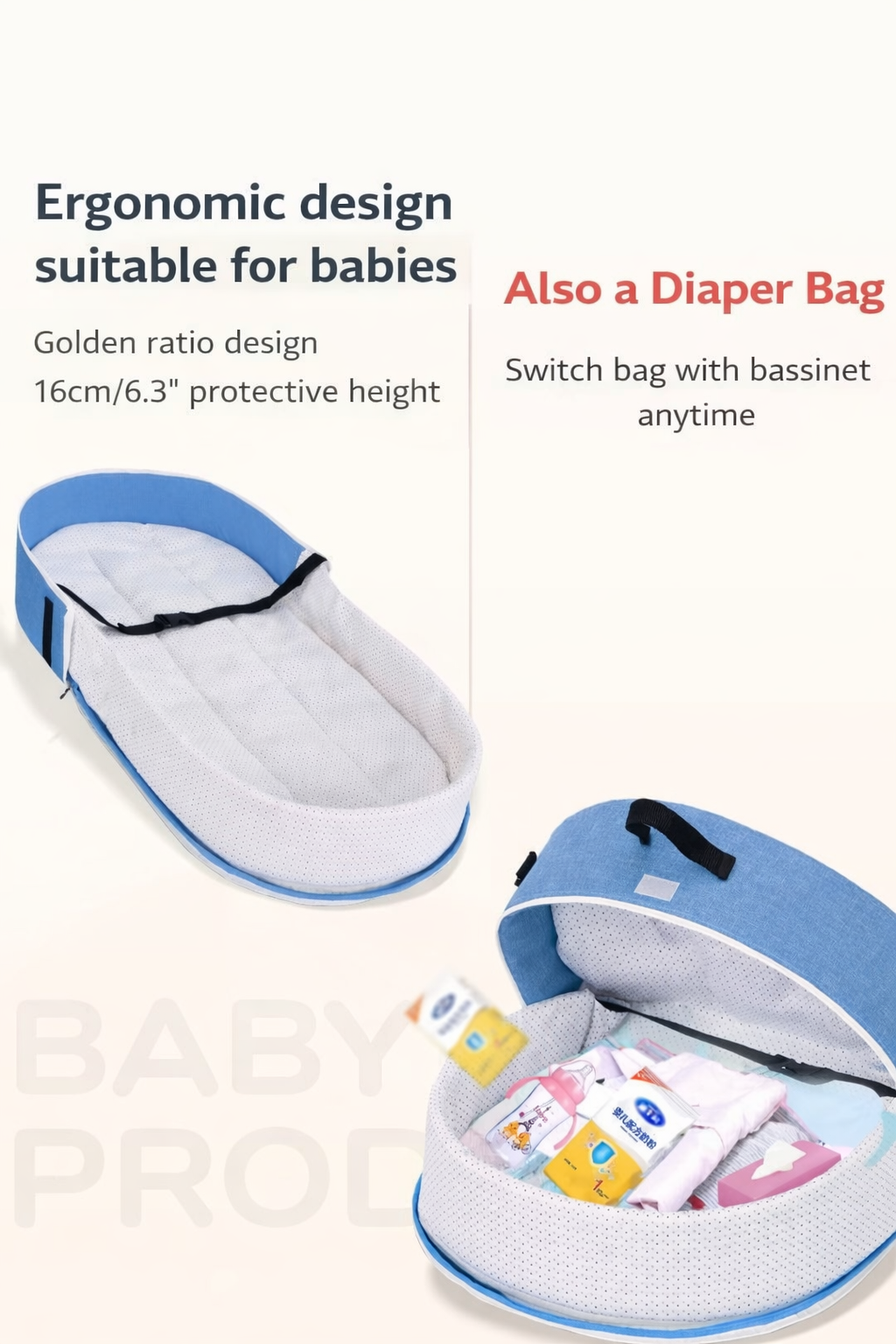 2-in-1 Portable Baby Bed with Mosquito Net and Diaper Bag (0-10 months) | Foldable Newborn Travel Bassinet - Image 6