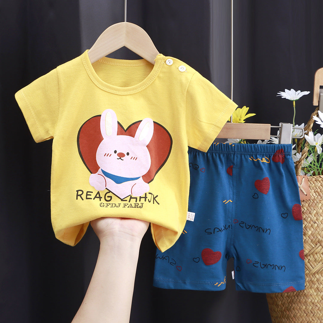 2-Piece Baby Short-Sleeve Outfit Set with T-Shirt and Shorts | Soft Cotton Outdoor Wear for Boys and Girls - Image 31