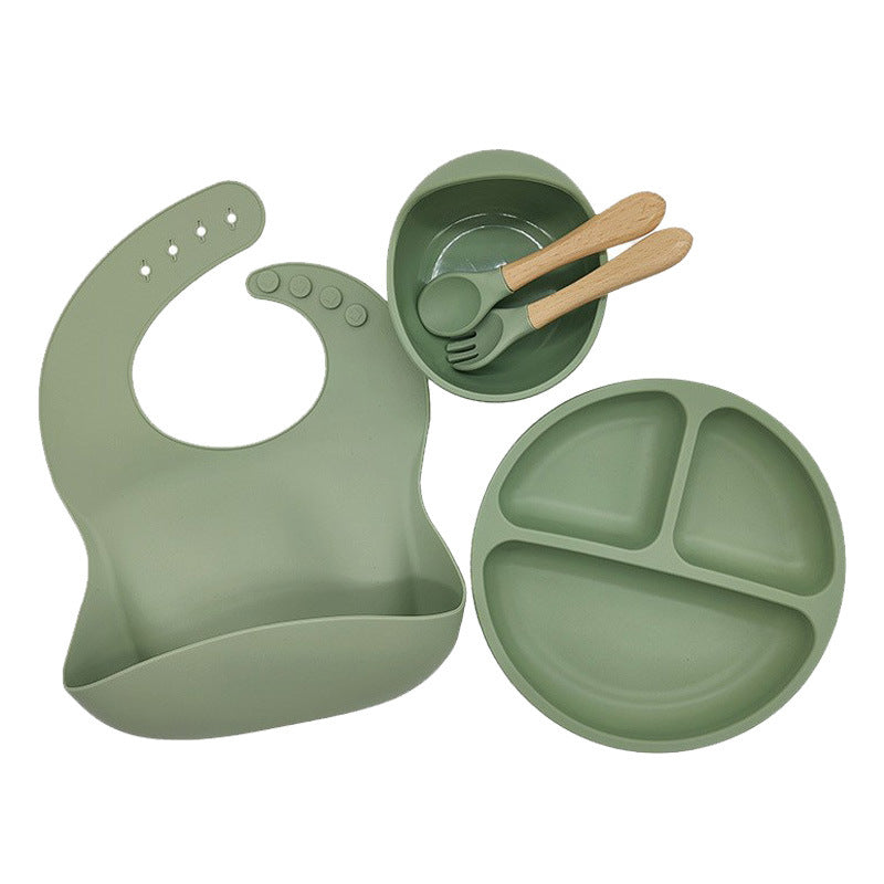 5-Piece Silicone Baby Weaning and Feeding Set with Bib, Plate, Bowl, Training Spoon, and Training Fork (6 months - 3 years) | Baby Feeding Essentials Set - Image 4