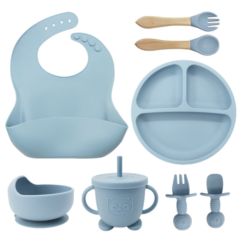 8-Piece Silicone Baby Weaning and Feeding Set with Bib, Plate, Bowl, Sippy Cup, Training Spoons, and Training Forks | Complete Baby Self-Feeding Essentials Set - Image 10