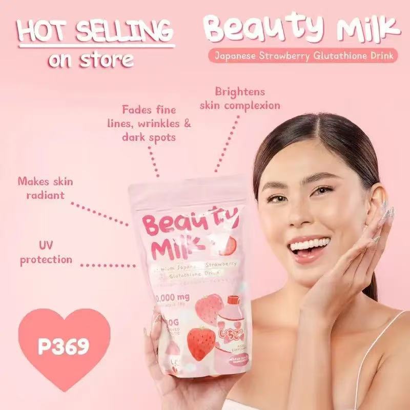Beauty Milk Premium Japanese Strawberry Glutathione Drink (10×18g sachets, 50000mg) | Instant Powdered Milk Tea for Beauty and Wellness - Image 3