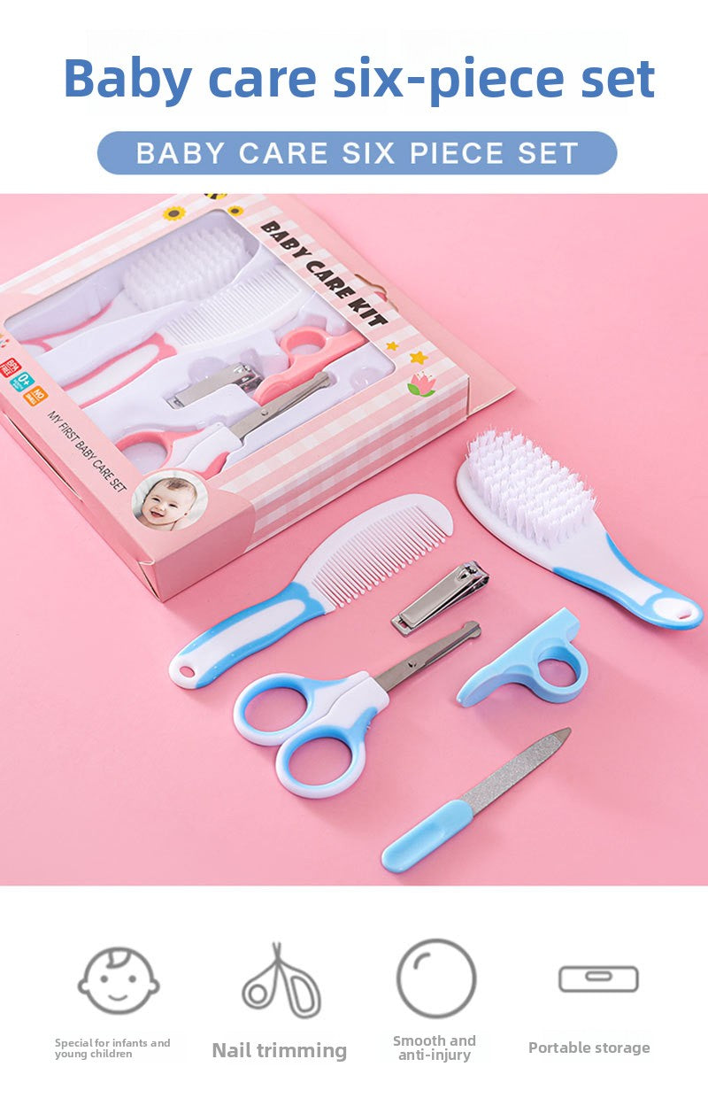 6-Piece Baby Care and Grooming Kit with Hair Brush, Comb, Safety Scissors, Nail Clipper, Nail File, and Nail Clipper Sheath - Image 2