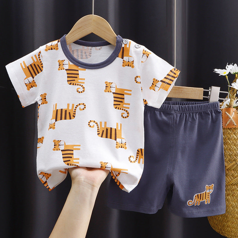 2-Piece Baby Short-Sleeve Outfit Set with T-Shirt and Shorts | Soft Cotton Outdoor Wear for Boys and Girls - Image 38
