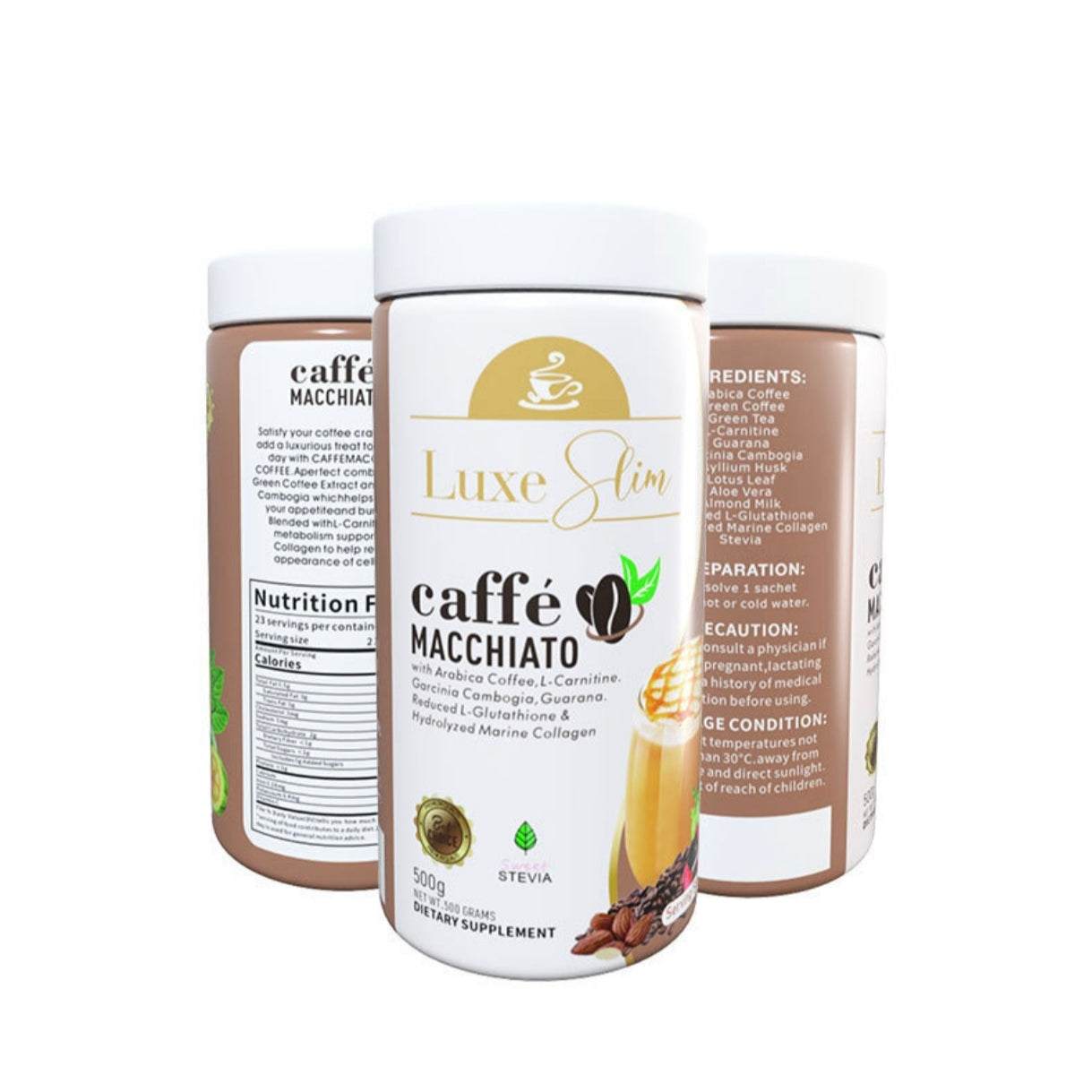 LuxeSlim Caffè Macchiato Powder with L-Carnitine (500 grams) | Natural Coffee for Appetite Suppression and Weight Loss