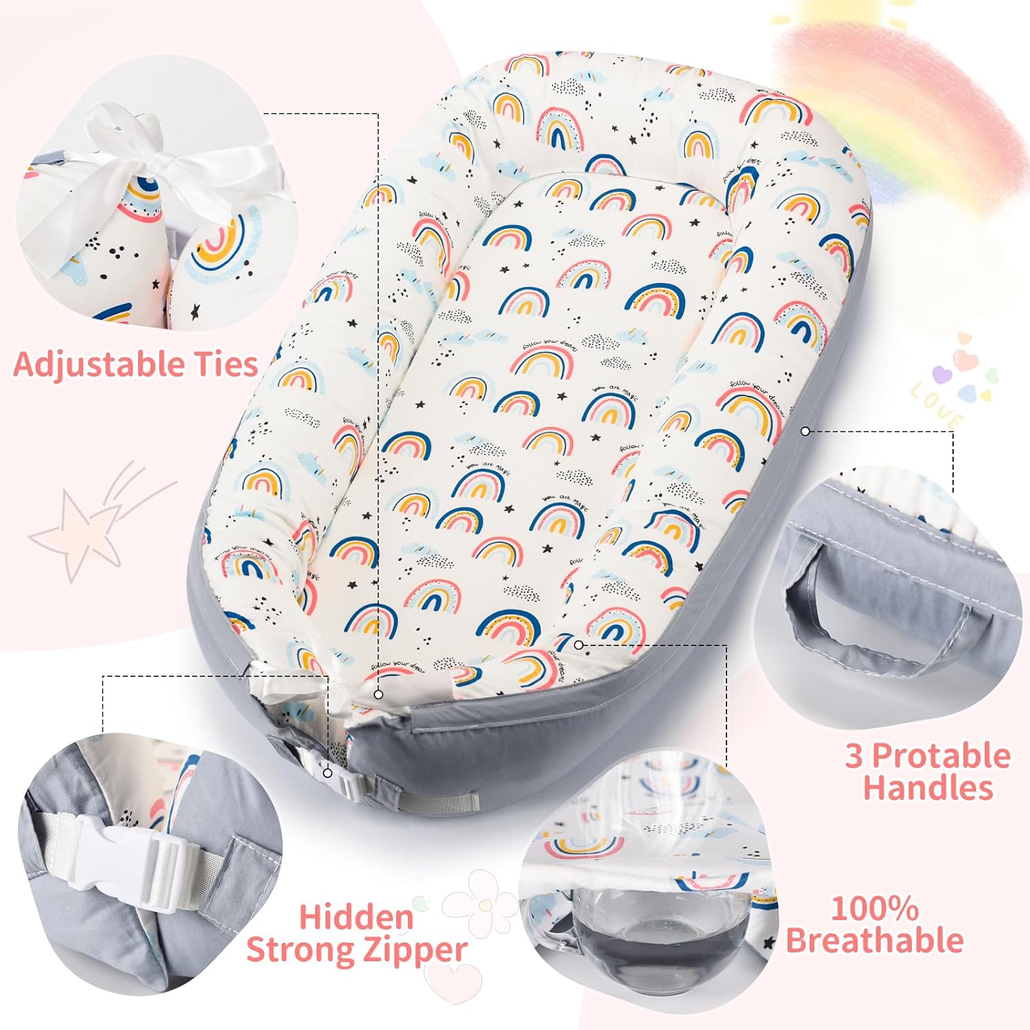 Portable Baby Nest Bed for Newborns (0-18 months old, 90*50cm size) | Travel-Friendly Baby Lounger and Co-Sleeper Bed - Image 6