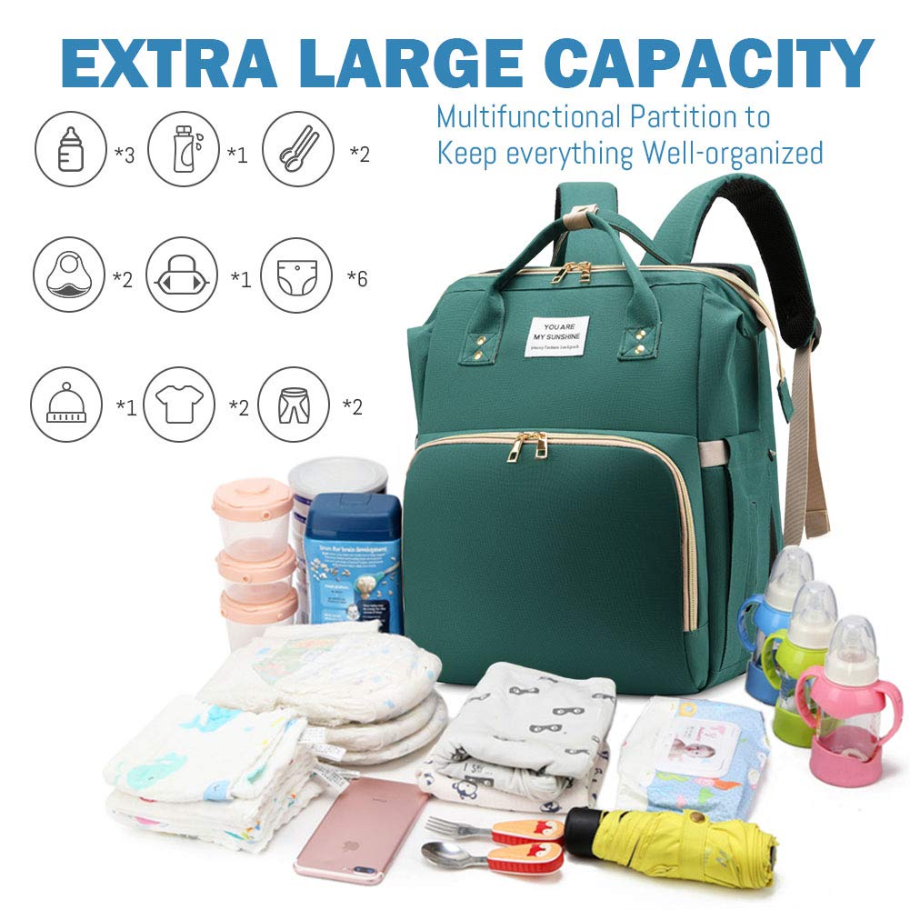 3-in-1 Convertible Diaper Bag Backpack with Crib, Changing Mat and Bottle Pockets | Mummy Bag with Built-in Foldable Bed - Image 2