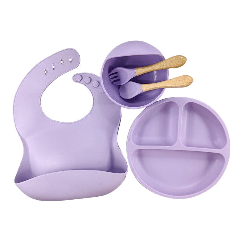 5-Piece Silicone Baby Weaning and Feeding Set with Bib, Plate, Bowl, Training Spoon, and Training Fork (6 months - 3 years) | Baby Feeding Essentials Set - Image 9