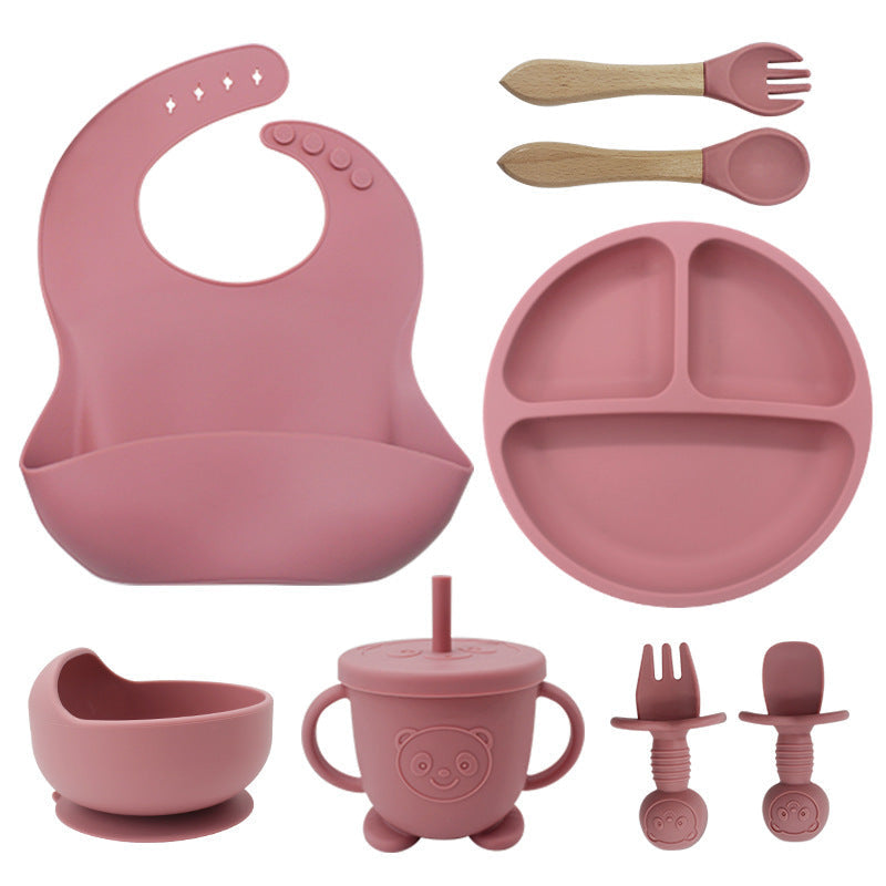 8-Piece Silicone Baby Weaning and Feeding Set with Bib, Plate, Bowl, Sippy Cup, Training Spoons, and Training Forks | Complete Baby Self-Feeding Essentials Set - Image 6