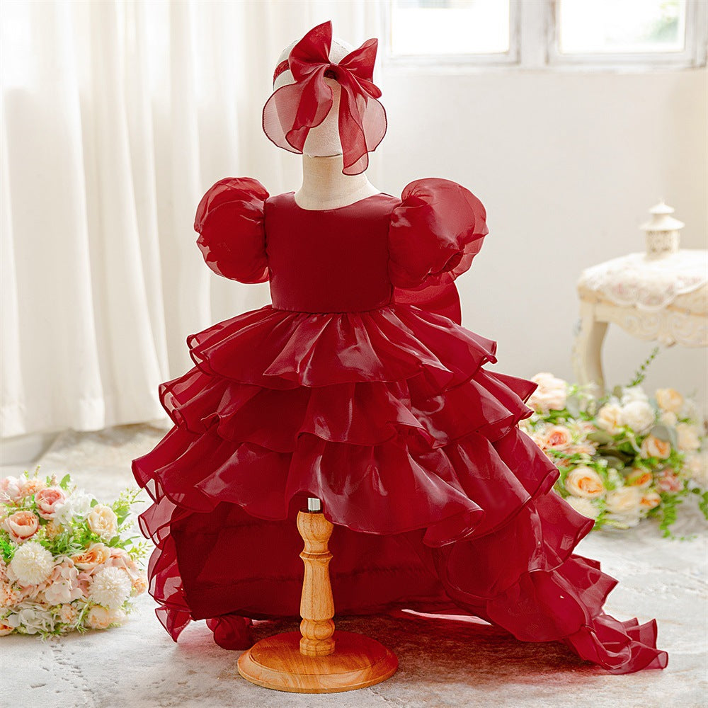 Luxury Puff-Sleeve Princess Dress with Matching Headband (6-12 months) | Elegant Layered Occasion Gown for Baby Girls - Image 39