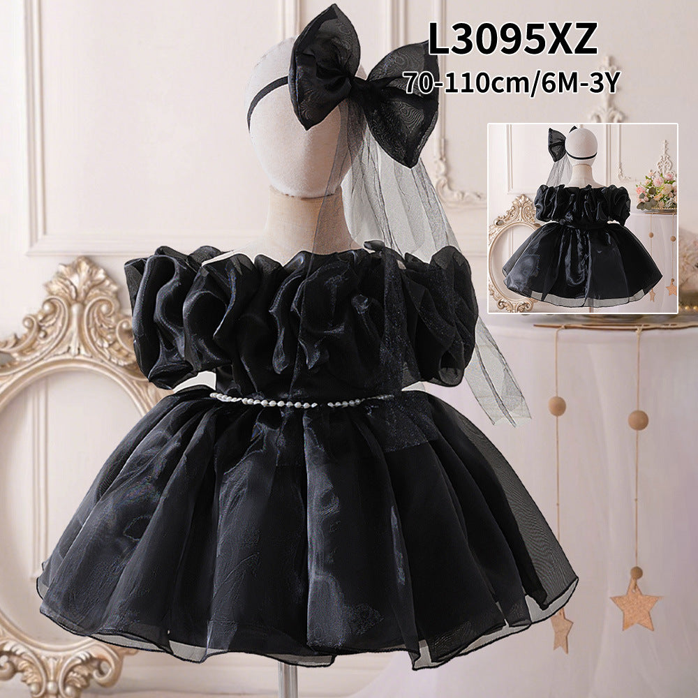 Elegant Baby Princess Dress with Ruffled Sleeves, Bow, and Pearl Waist Trim (6-18 months) | Special Occasion Ball Gown for Baby Girls - Image 67
