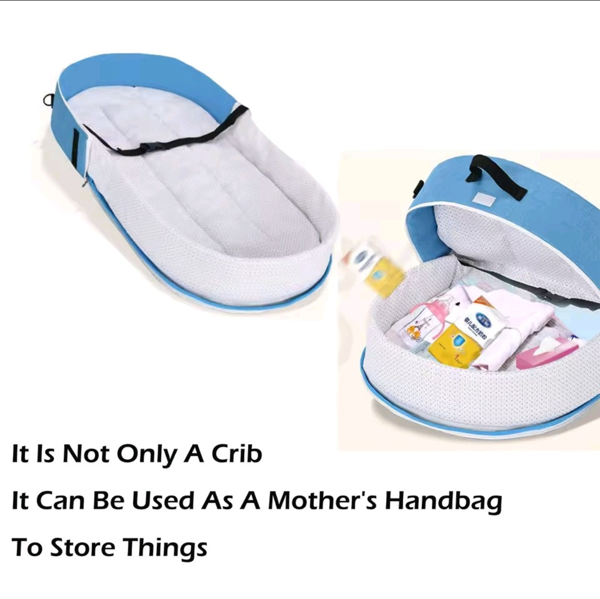 2-in-1 Portable Baby Bed with Mosquito Net and Diaper Bag (0-10 months) | Foldable Newborn Travel Bassinet - Image 11