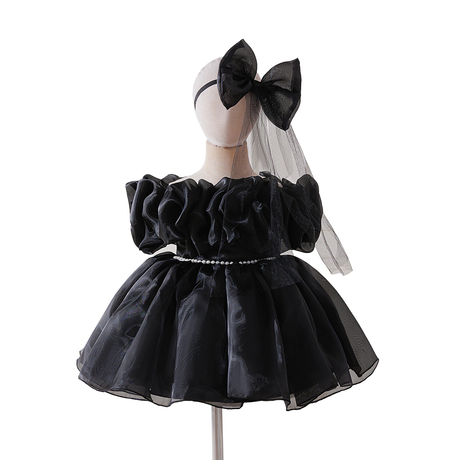 Elegant Baby Princess Dress with Ruffled Sleeves, Bow, and Pearl Waist Trim (6-18 months) | Special Occasion Ball Gown for Baby Girls - Image 19