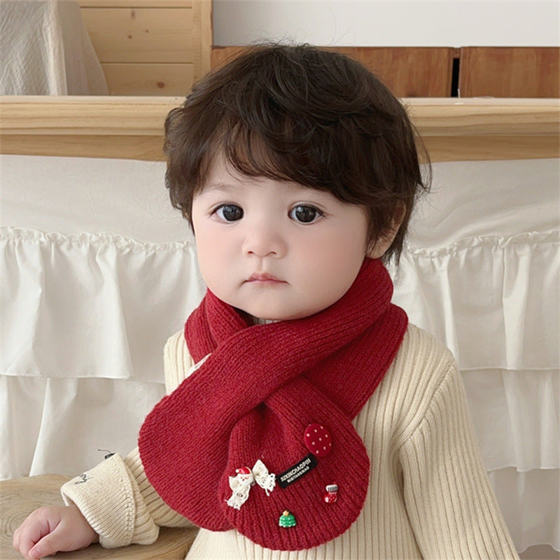 Cute Baby Knit Scarf with Cherry Decor (6 months - 6 years old) | Baby Cross Neck Warmer - Image 31