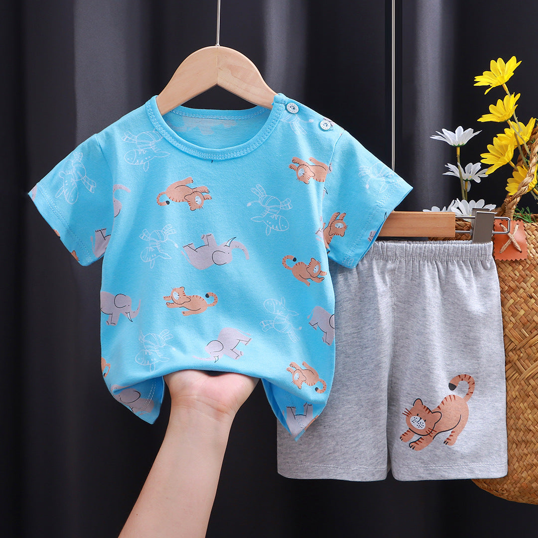 2-Piece Baby Short-Sleeve Outfit Set with T-Shirt and Shorts | Soft Cotton Outdoor Wear for Boys and Girls - Image 28