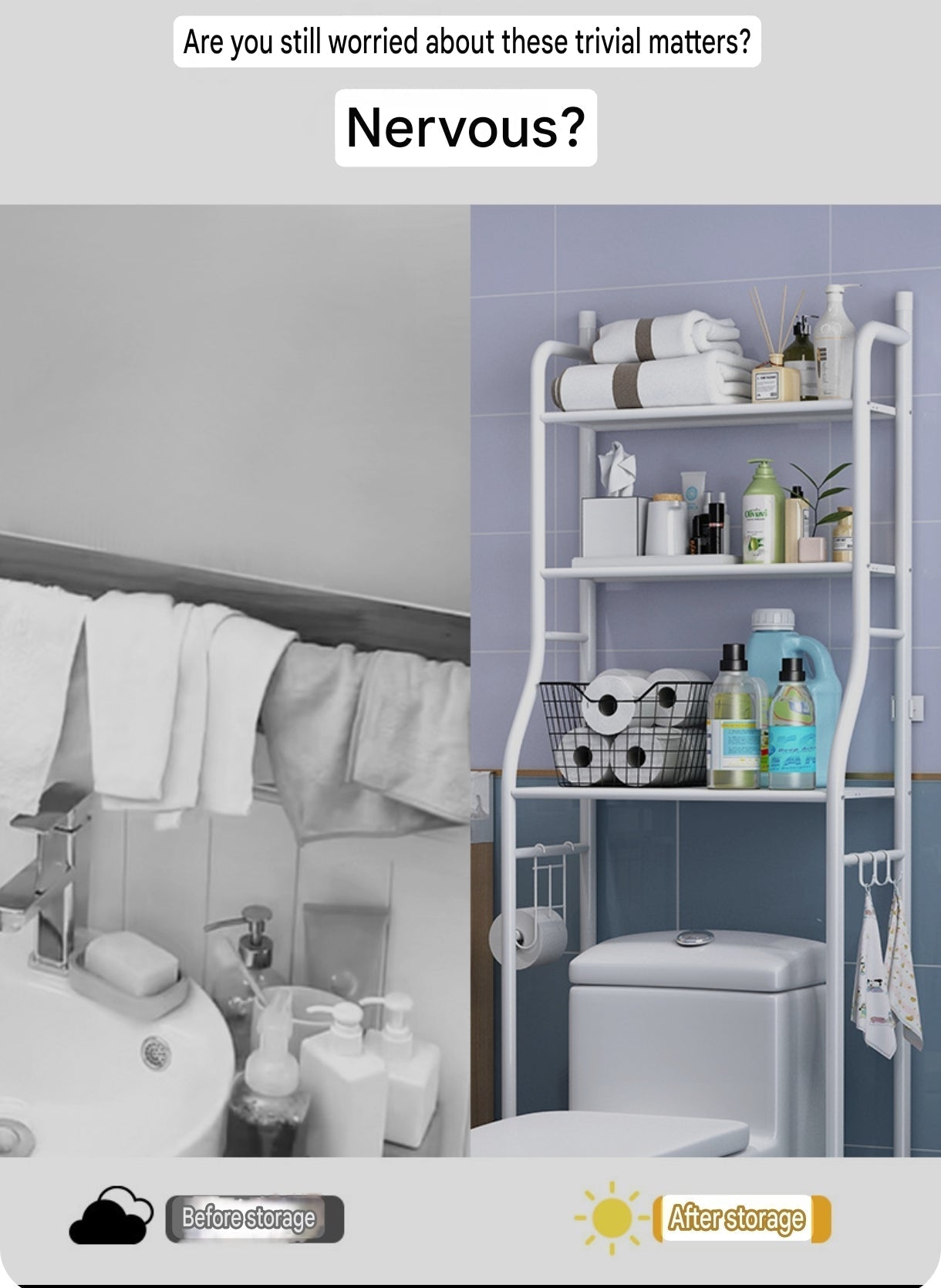 3-Tier Over-the-Toilet Organizer Rack with Side Hooks | Space-Saving Washing Machine Storage Rack - Image 3