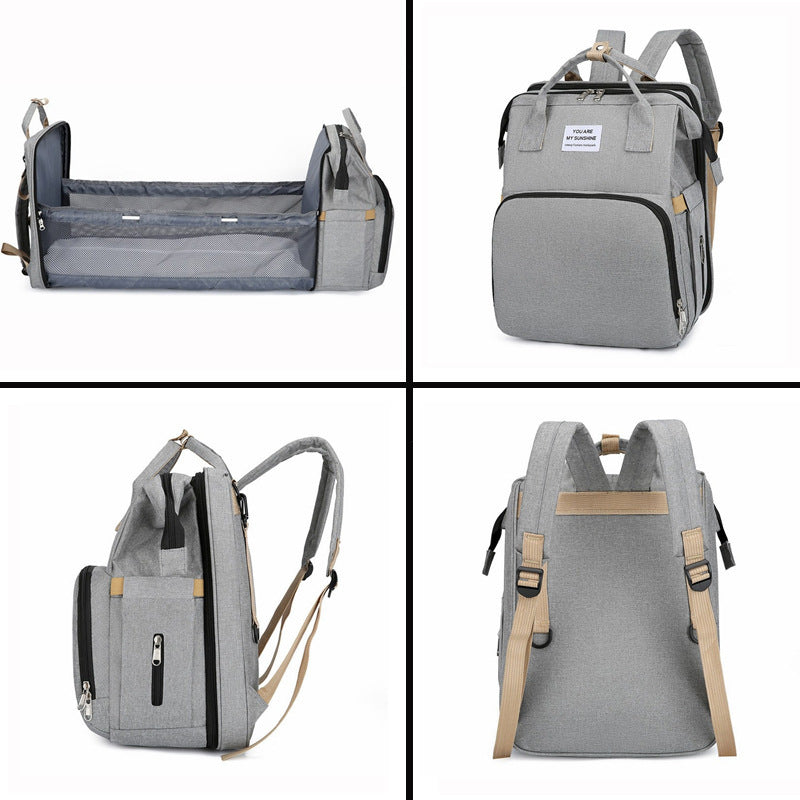 3-in-1 Convertible Diaper Bag Backpack with Crib, Changing Mat and Bottle Pockets | Mummy Bag with Built-in Foldable Bed - Image 13