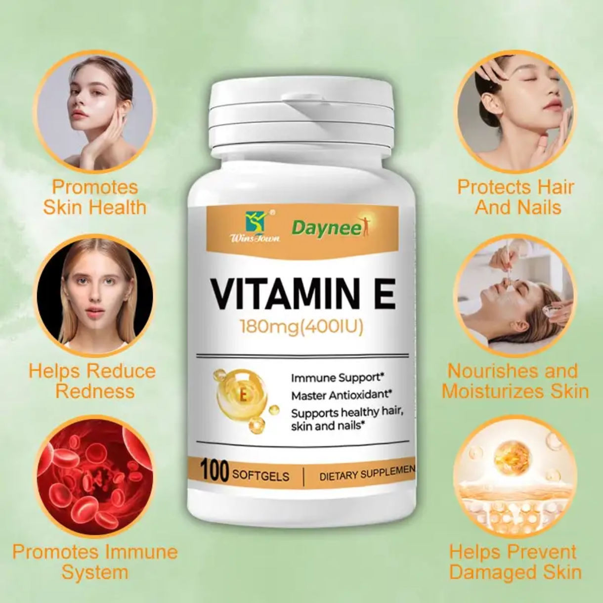 Vitamin E Capsule (100 softgels, 180mg) | Dietary Supplement for Skin, Immunity, Eye, Heart, and Antioxidant Protection - Image 2