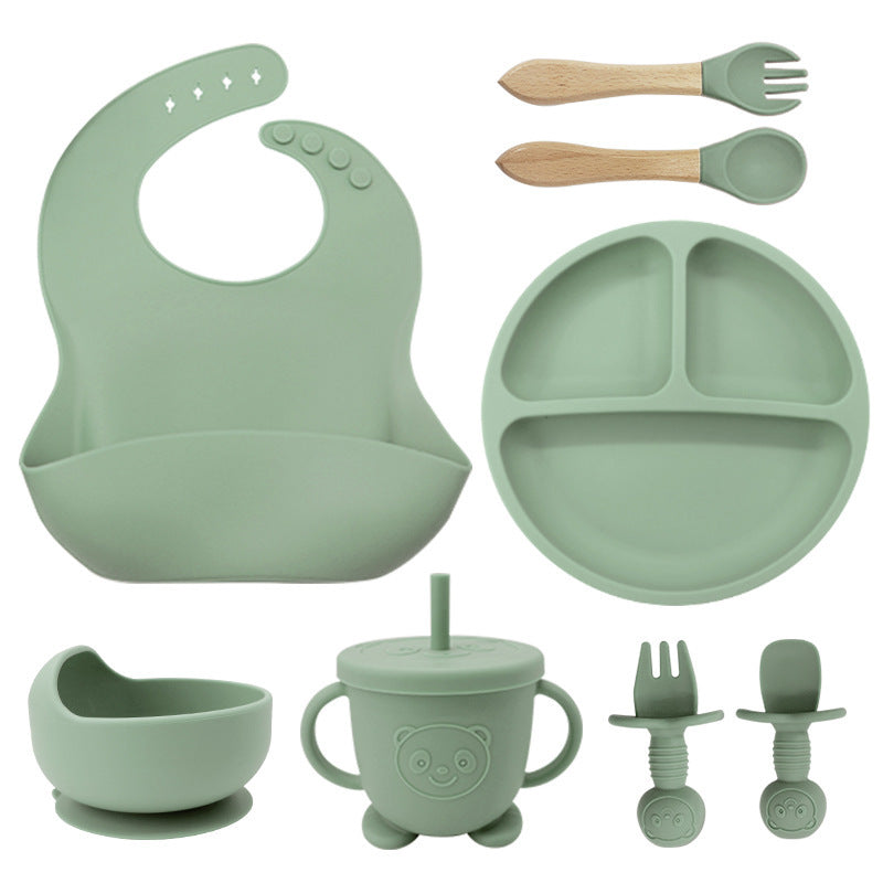 8-Piece Silicone Baby Weaning and Feeding Set with Bib, Plate, Bowl, Sippy Cup, Training Spoons, and Training Forks | Complete Baby Self-Feeding Essentials Set - Image 9
