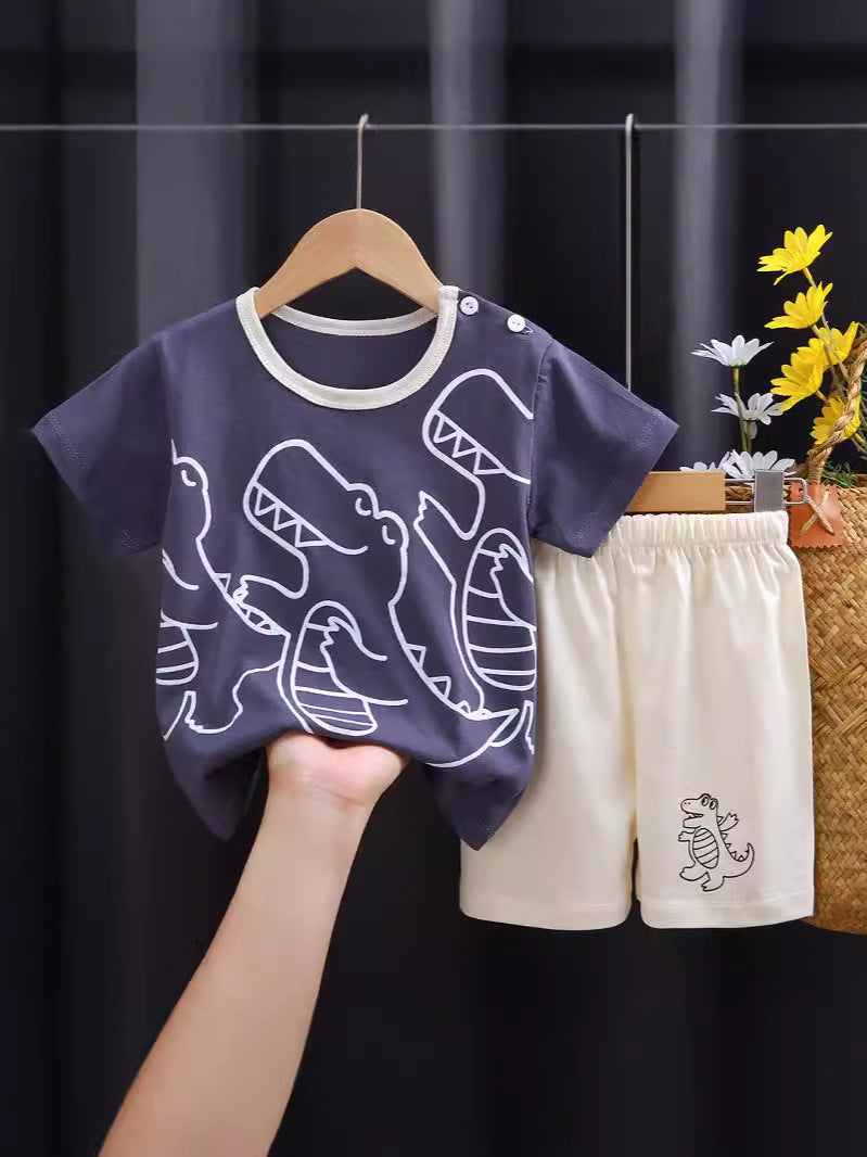 2-Piece Baby Short-Sleeve Outfit Set with T-Shirt and Shorts | Soft Cotton Outdoor Wear for Boys and Girls - Image 45