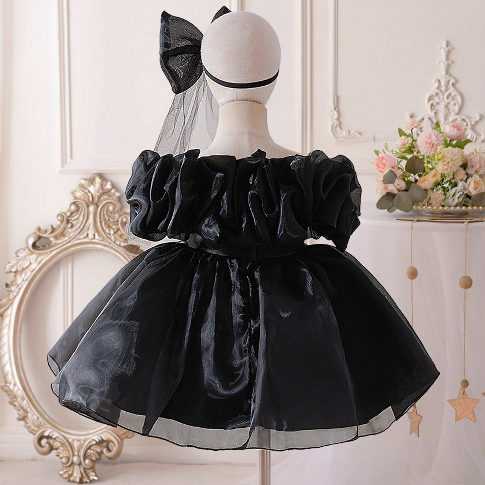 Elegant Baby Princess Dress with Ruffled Sleeves, Bow, and Pearl Waist Trim (6-18 months) | Special Occasion Ball Gown for Baby Girls - Image 23