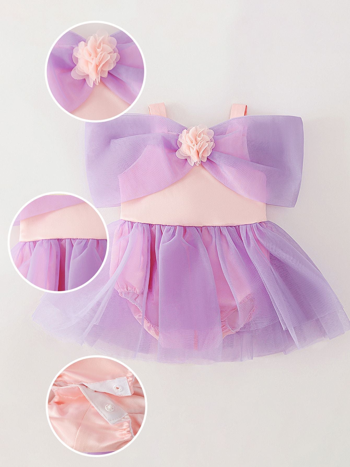 Adorable Baby Girl Romper Dress with Cute Shoulder Bow (1-12 months) | Special Occasion Baby Tutu Romper Dress - Image 12
