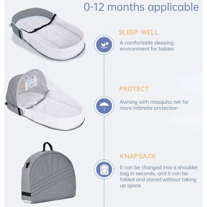 2-in-1 Portable Baby Bed with Mosquito Net and Diaper Bag (0-10 months) | Foldable Newborn Travel Bassinet - Image 8